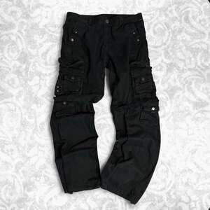 Vintage Cyber Y2K Multi-Pocket Studded Cargo Pants Black Size 38